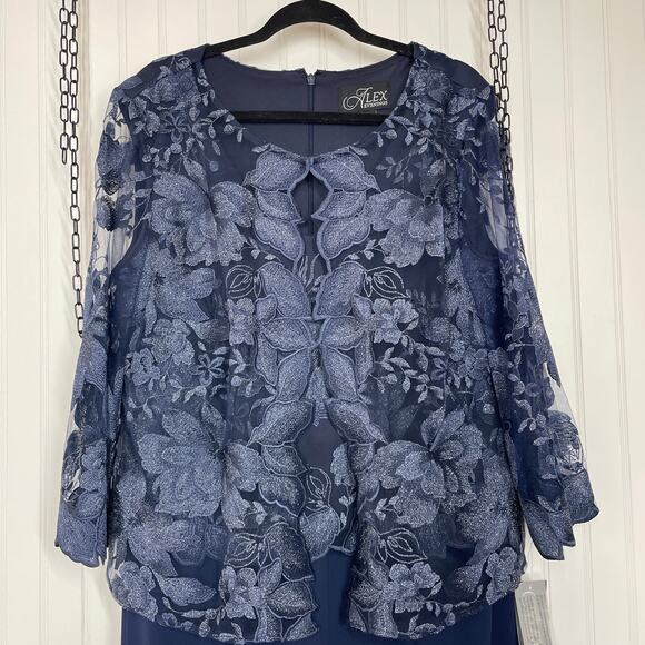 NWT Alex Evenings Navy Tea Length Mother Of The Bride Evening Dress 16 81122421 - Picture 5 of 10